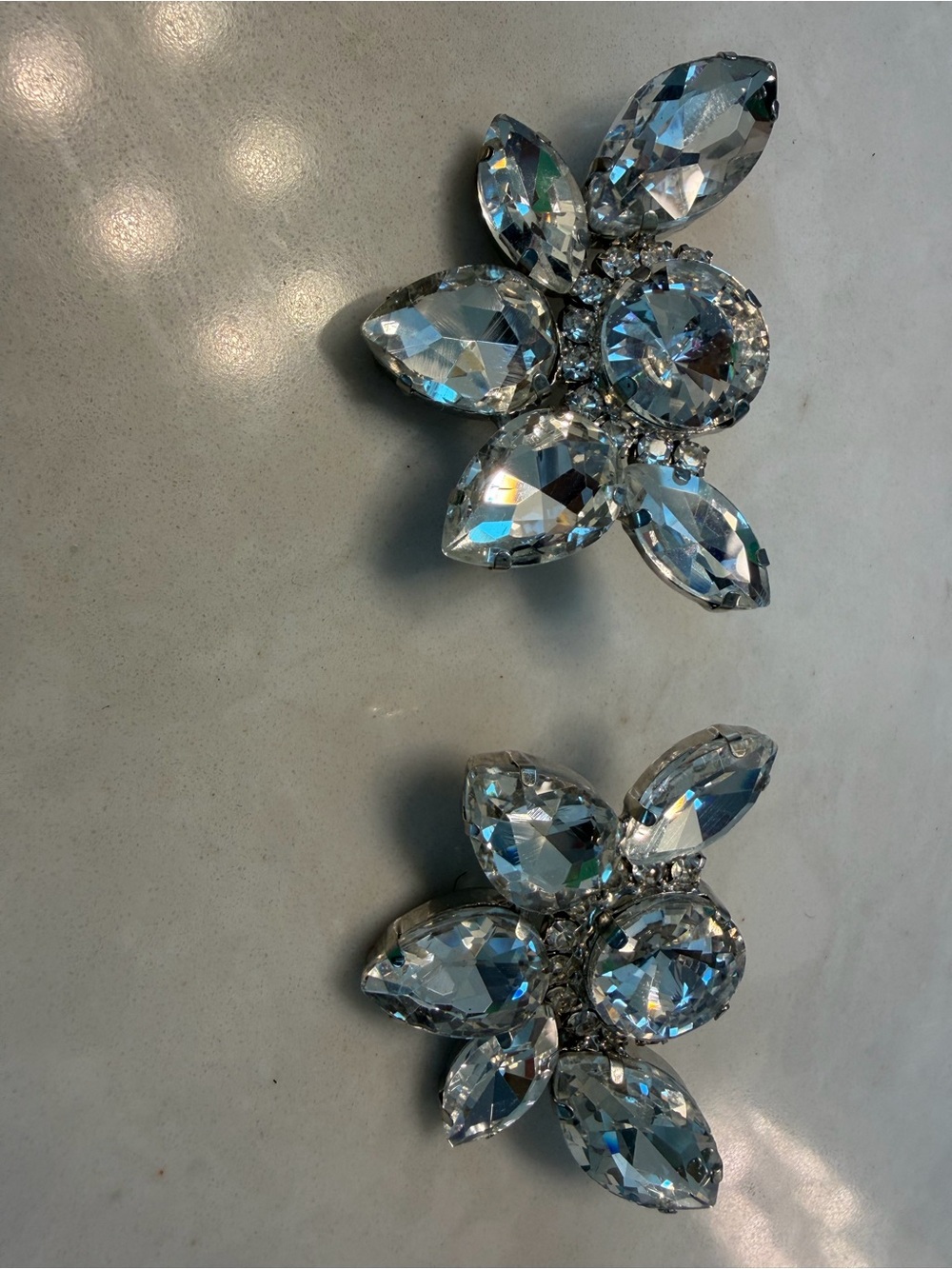 Crystal Flower Statement Earrings - Clear Silver-Tone